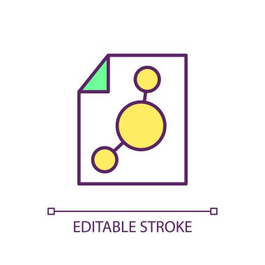 Laboratuvar bilgi yönetimi RGB renk simgesi. Araştırma aracı, örnek takibi. Yazılım çözümleri, veri işlemleri. İzole vektör çizimi. Basit bir çizgi çizimi. Düzenlenebilir vuruş