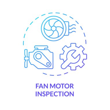 Fan motor denetimi mavi gradyan konsept simgesi. HVAC sistem profesyonel servisi. Düzenli kontrol. Yuvarlak şekil çizimi. Soyut bir fikir. Grafik tasarımı. Promosyon malzemelerinde kullanması kolay