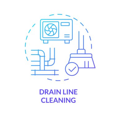 Lağım borusu mavi gradyan konsept simgesini temizliyor. Yoğunlaştırılmış drenaj temizleniyor. HVAC bakımı. Yuvarlak şekil çizimi. Soyut bir fikir. Grafik tasarımı. Promosyon malzemelerinde kullanması kolay