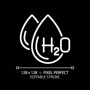 H2O white linear icon for dark theme. Chemical formula of water. Scientific symbol. Water composition. Thin line illustration. Isolated symbol for night mode. Editable stroke. Pixel perfect clipart