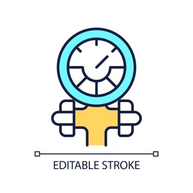 Vana RGB renk simgesi. Su düzenleme cihazının akışı. Basınç ölçümü. Hassas bir alet. Su sistemi ekipmanları. İzole vektör çizimi. Basit bir çizgi çizimi. Düzenlenebilir vuruş