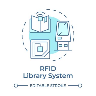 RFID library system soft blue concept icon. User service, classification organization. Round shape line illustration. Abstract idea. Graphic design. Easy to use in infographic, blog post clipart