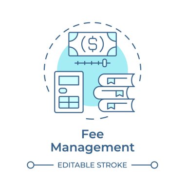 Ücret yönetimi yumuşak mavi konsept simgesi. Mali muhasebe. Kütüphane servisi, vergi masrafları. Yuvarlak şekil çizimi. Soyut bir fikir. Grafik tasarımı. Bilgide kullanımı kolay, günlük iletisi