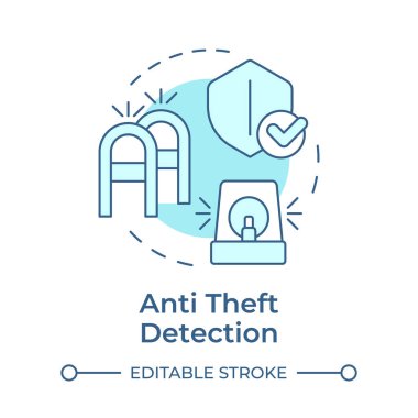 Hırsızlık önleme, yumuşak mavi konsept simgesi. Güvenlik önlemleri, erişim kontrolü. Bilgi güvenli, yuvarlak çizgi çizimi. Soyut bir fikir. Grafik tasarımı. Bilgide kullanımı kolay, günlük iletisi
