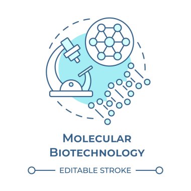 Moleküler biyoteknoloji yumuşak mavi konsept ikonu. Moleküler yapı ve mikroskop. Tıbbi teknoloji. Yuvarlak şekil çizimi. Soyut bir fikir. Grafik tasarımı. Sunumda kullanması kolay