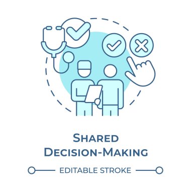 Ortak karar veren yumuşak mavi kavram ikonu. Doktor hasta ilişkisi. Biyoetik. Tedavi onayı. Yuvarlak şekil çizimi. Soyut bir fikir. Grafik tasarımı. Sunumda kullanması kolay