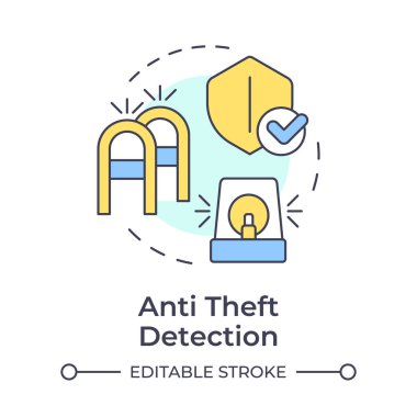 Hırsızlık önleme algılama çok renkli konsept simgesi. Güvenlik önlemleri, erişim kontrolü. Yuvarlak şekil çizimi. Soyut bir fikir. Grafik tasarımı. Bilgide kullanımı kolay, günlük iletisi