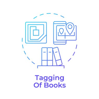Tagging of books blue gradient concept icon. RFID technology, book managing. Library system. Round shape line illustration. Abstract idea. Graphic design. Easy to use in infographic, blog post clipart