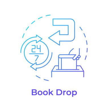 Book drop blue gradient concept icon. Library materials return. Customer service efficiency. Round shape line illustration. Abstract idea. Graphic design. Easy to use in infographic, blog post clipart