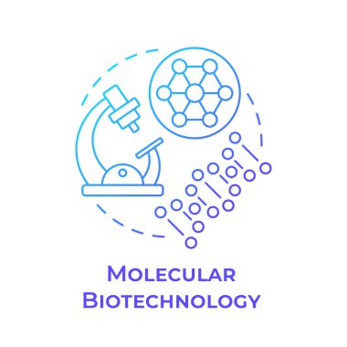 Moleküler biyoteknoloji mavi gradyan konsept ikonu. Moleküler yapı ve mikroskop. Tıbbi teknoloji. Yuvarlak şekil çizimi. Soyut bir fikir. Grafik tasarımı. Sunumda kullanması kolay
