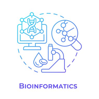 Biyoenformatik mavi gradyan konsept simgesi. Biyolojik verileri analiz etmek için yazılım. DNA analizi. Yuvarlak şekil çizimi. Soyut bir fikir. Grafik tasarımı. Sunumda kullanması kolay