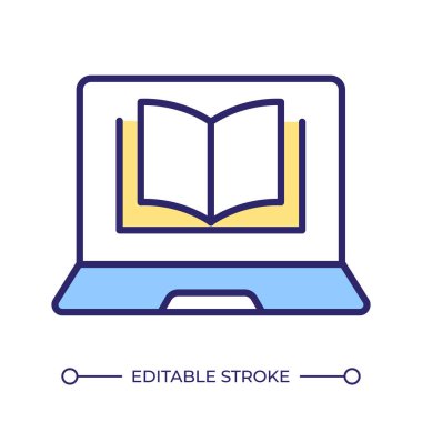 Dijital kitap kataloğu RGB renk simgesi. Katalog yönetimi, koleksiyon geliştirme. Kütüphane malzemeleri yönetiliyor. İzole vektör çizimi. Basit bir çizgi çizimi. Düzenlenebilir vuruş