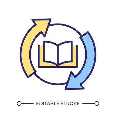 Kitap tirajı RGB renk simgesi. Edebiyat koleksiyonu organizasyonu. Kütüphane hizmeti yönetimi, uygunluk. İzole vektör çizimi. Basit bir çizgi çizimi. Düzenlenebilir vuruş