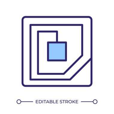 GPS takip defteri RGB renk simgesi. RFID teknolojisi, izleme yazılımı. Dikdörtgen labirent. Kütüphane etiketleme sistemi. İzole vektör çizimi. Basit bir çizgi çizimi. Düzenlenebilir vuruş