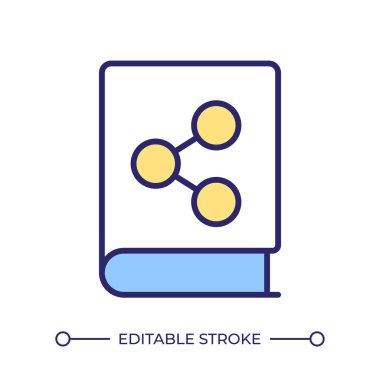 Kitap paylaşımı RGB renk simgesi. Kültür okumak, sosyal ağ kurmak. Dijital toplum hizmeti. E-kitap okuma, eğitim. İzole vektör çizimi. Basit bir çizgi çizimi. Düzenlenebilir vuruş