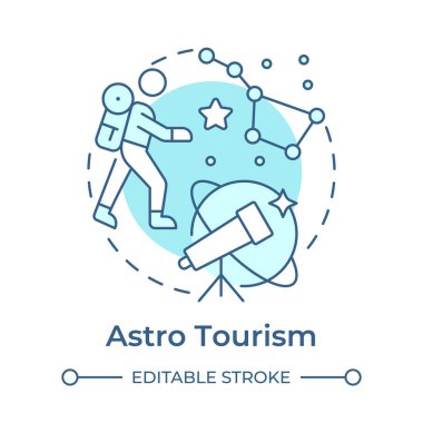 Astro tourism soft blue concept icon. Night sky exploration. Stargazing. Niche travel. Science tourism. Round shape line illustration. Abstract idea. Graphic design. Easy to use in blog post clipart