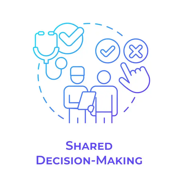 stock vector Shared decision-making blue gradient concept icon. Doctor patient relationship. Bioethics. Treatment consent. Round shape line illustration. Abstract idea. Graphic design. Easy to use in presentation