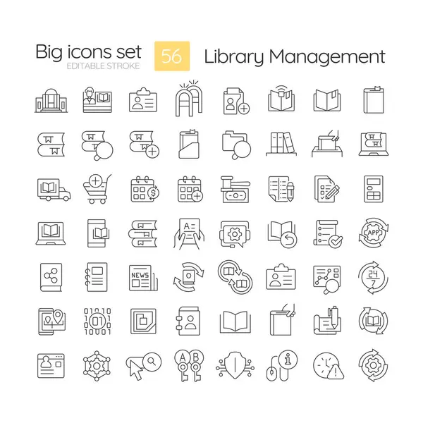Набор Линейных Иконок Управления Библиотекой Книжный Тираж Управление Членством Меры Векторная Графика