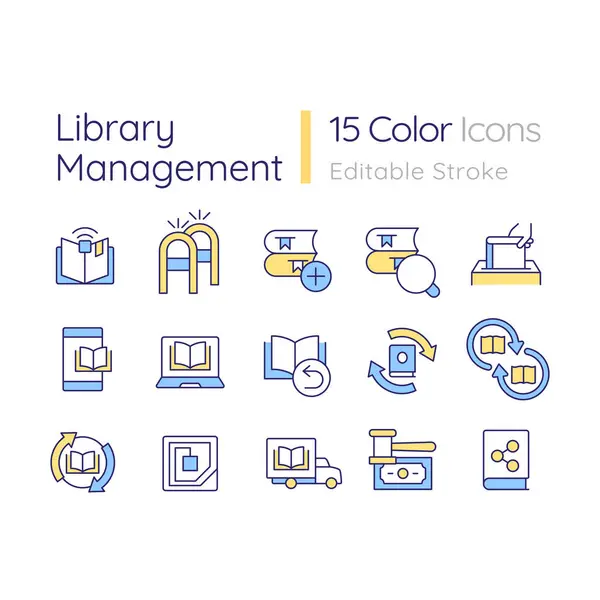 Набор Цветовых Значков Организации Библиотеки Rgb Контроль Доступа Обмен Книгами Стоковая Иллюстрация
