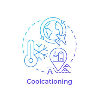 Soğutucu mavi gradyan konsept simgesi. Soğuk hava tatili. Kış tatili. Seyahat trendi. Kayak merkezi. Yuvarlak şekil çizimi. Soyut bir fikir. Grafik tasarımı. Günlük paylaşımında kullanması kolay