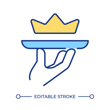 Mükemmel servis RGB renk simgesi. Kraliyet muamelesi. Kaliteli hizmet. Konukseverlik endüstrisi. Üst sınıf müşteri bakımı. İzole vektör çizimi. Basit bir çizgi çizimi. Düzenlenebilir vuruş