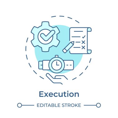İş yönetimi yürütme yumuşak mavi konsept ikonu. Performans izleme, otomasyon işlemleri. Yuvarlak şekil çizimi. Soyut bir fikir. Grafik tasarımı. Bilgi ve yazıda kullanması kolay