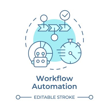Çalışma akışı otomasyonu yumuşak mavi konsept simgesi. Yapay zeka. İş süreçleri optimizasyonu sağlar. Yuvarlak şekil çizimi. Soyut bir fikir. Grafik tasarımı. Bilgide kullanması kolay