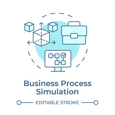 Business process simulation soft blue concept icon. Resource allocation, data analysis. Round shape line illustration. Abstract idea. Graphic design. Easy to use in infographic, article clipart