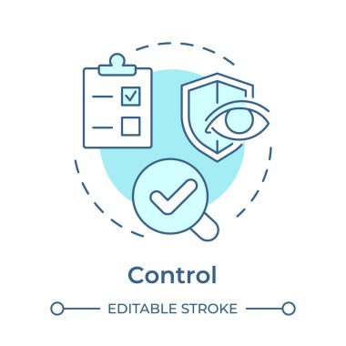 DMAIC kontrol aşaması yumuşak mavi konsept simgesi. Kalite izleme, işlem yönetimi. Görev başarısı. Yuvarlak şekil çizimi. Soyut bir fikir. Grafik tasarımı. Bilgide kullanması kolay