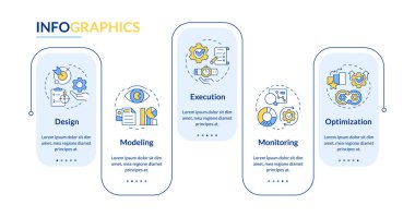 BPM organizasyonu dikdörtgen bilgi şablonu. Operasyon verimliliği. Veri görselleştirmesi 5 adımda. Düzenlenebilir zaman çizelgesi. Satır simgeleriyle çalışma akışı düzeni. Kullanılan Lato Kalın, Düzenli yazı tipleri