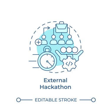 Dış hackathon yumuşak mavi konsept simgesi. Açık yenilik. Halka açık. Teknoloji etkinliği. Yuvarlak şekil çizimi. Soyut bir fikir. Grafik tasarımı. Promosyon malzemelerinde kullanması kolay