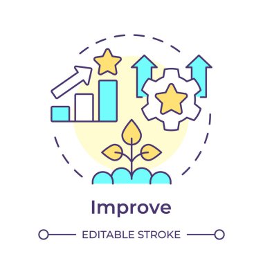 DMAIC çok renkli faz konsept simgesini geliştirir. Çözüm geliştirme, kazanç sağlama. Operasyon verimliliği. Yuvarlak şekil çizimi. Soyut bir fikir. Grafik tasarımı. Bilgide kullanması kolay
