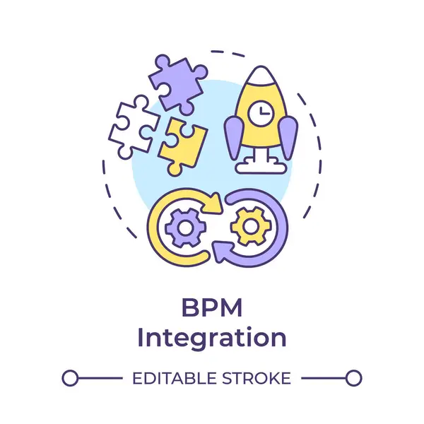 stock vector BPM integration multi color concept icon. Workflow streamline. Operational efficiency. Round shape line illustration. Abstract idea. Graphic design. Easy to use in infographic, article