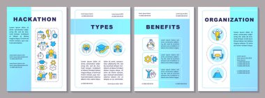 Hackathon blue brochure template. Tech event organization. Leaflet design with linear icons. Editable 4 vector layouts for presentation, annual reports. Arial-Black, Myriad Pro-Regular fonts used clipart