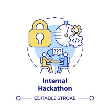 İç hackathon çok renkli konsept simgesi. Şirket etkinliği. Çalışanların nişanı. Beyin fırtınası. Yuvarlak şekil çizimi. Soyut bir fikir. Grafik tasarımı. Promosyon malzemelerinde kullanması kolay