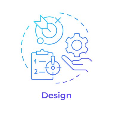 İş süreçleri yönetimi mavi gradyan konsept ikonu tasarlıyor. İş akışı yönetimi, operasyonel verimlilik. Yuvarlak şekil çizimi. Soyut bir fikir. Grafik tasarımı. Bilgide kullanması kolay