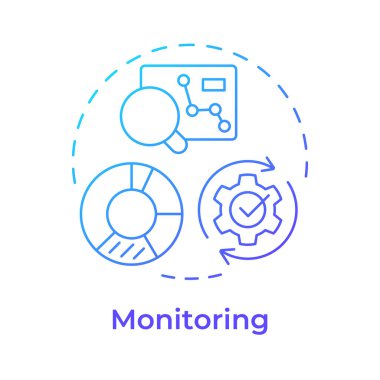 BPM mavi gradyan konsept simgesini izliyor. Otomasyon aletleri, performans ölçümleri. Gerçek zamanlı veri. Yuvarlak şekil çizimi. Soyut bir fikir. Grafik tasarımı. Bilgi ve yazıda kullanması kolay