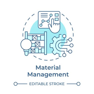 Malzeme yönetimi yumuşak mavi konsept ikonu. Tedarik zinciri lojistiği. Kaynak planlama. Yuvarlak şekil çizimi. Soyut bir fikir. Grafik tasarımı. Bilgi ve yazıda kullanması kolay