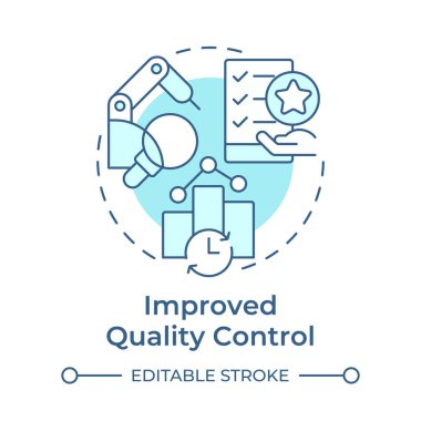 Gelişmiş kalite kontrol yumuşak mavi konsept simgesi. Performans analizi, envanter yönetimi. Yuvarlak şekil çizimi. Soyut bir fikir. Grafik tasarımı. Bilgi ve yazıda kullanması kolay