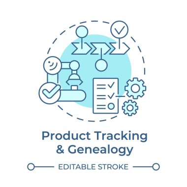 Ürün takibi ve soy ağacı yumuşak mavi konsept ikonu. İzlenebilirlik üretimi. Görev başarısı. Yuvarlak şekil çizimi. Soyut bir fikir. Grafik tasarımı. Bilgide kullanması kolay