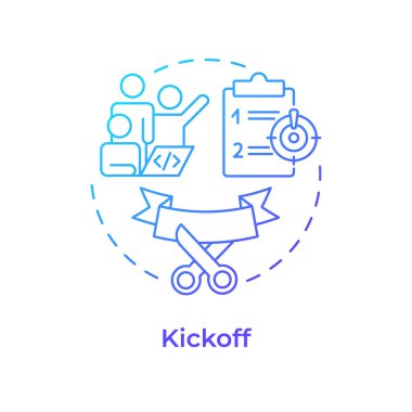 Başlangıç mavisi gradyan konsept simgesi. Hackathon işlem yapısı. Takım düzeni. Açılış töreni. Yuvarlak şekil çizimi. Soyut bir fikir. Grafik tasarımı. Promosyon malzemelerinde kullanması kolay