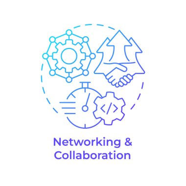 Ağ oluşturma ve işbirliği mavi gradyan konsept simgesi. Hackathon yardım gecesi. Bilgi paylaşımı. Yuvarlak şekil çizimi. Soyut bir fikir. Grafik tasarımı. Promosyon malzemelerinde kullanması kolay