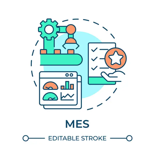 Stock vector MES multi color concept icon. Manufacturing processes organization. Production scheduling, factory automation. Round shape line illustration. Abstract idea. Graphic design. Easy to use in infographic