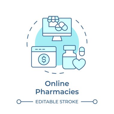 Çevrimiçi eczaneler yumuşak mavi konsept ikonu. EHR sistemi. Elektronik sağlık kayıtları. Eczane yazılımı. Yuvarlak şekil çizimi. Soyut bir fikir. Grafik tasarımı. Bilgi ve yazıda kullanması kolay