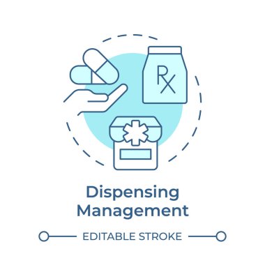 Dağıtma yönetimi yumuşak mavi konsept simgesi. Perakende eczane, mağaza önü. Eczacılık ürünleri. Yuvarlak şekil çizimi. Soyut bir fikir. Grafik tasarımı. Bilgi ve yazıda kullanması kolay