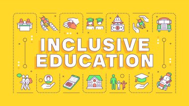 Özel eğitim sarı kelime konsepti. Okul dahil, eşitlik. Engelli kabulü. Tipografi afişi. Başlık metniyle vektör illüstrasyonu, düzenlenebilir simge rengi. İnbot Sans yazı tipi kullanıldı