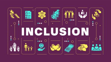 Mor kelime kavramı dahil. Çeşitlilik, iş yetersizliği. Sosyal adalet, ulaşılabilirlik. Görsel iletişim. Harfli vektör sanatı, düzenlenebilir sembol. İnbot Sans yazı tipi kullanıldı