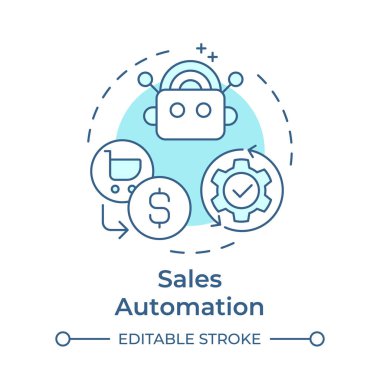 Satış otomasyonu yumuşak mavi konsept simgesi. Müşteri ilişkileri, otomasyon araçları. Yuvarlak şekil çizimi. Soyut bir fikir. Grafik tasarımı. Bilgide ve sunumda kullanması kolay