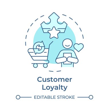 Müşteri sadakati, yumuşak mavi kavram ikonu. İş karlılığı, satış yönetimi. Yuvarlak şekil çizimi. Soyut bir fikir. Grafik tasarımı. Bilgide ve sunumda kullanması kolay
