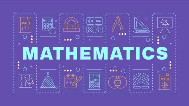Matematik turuncu kelime kavramı. Bilim hesaplamaları. Akademik disiplin, cebir. Yatay vektör görüntüsü. Düzenlenebilir taslak simgelerle çevrili başlık metni. İnbot Sans yazı tipi kullanıldı